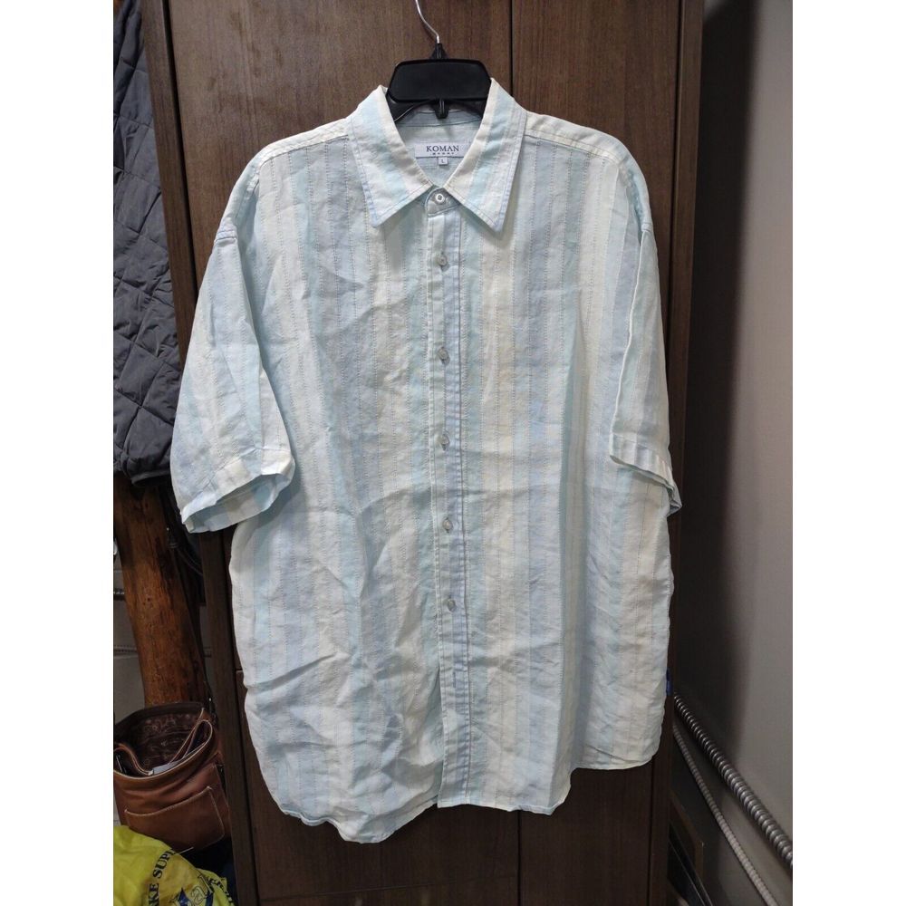 Koman‎ Sport Mens Short Sleeve Shirt Multicolor Pastel Stripe Large